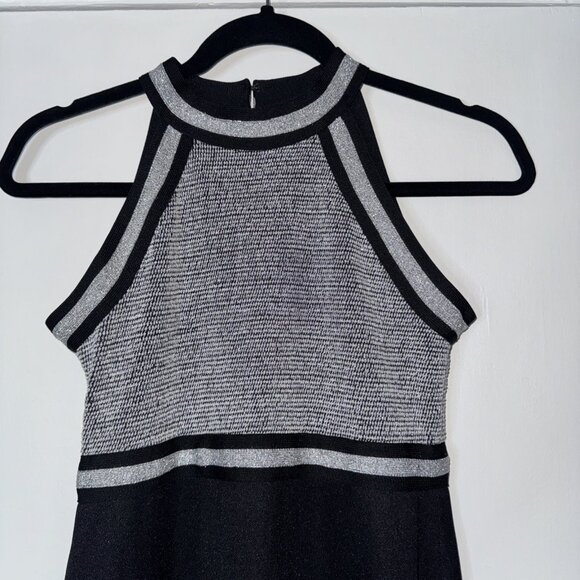 Vintage 60's 70's Mod Empire Waist  Silver Black Halter Knit Maxi Dress XS/S - Picture 12 of 16